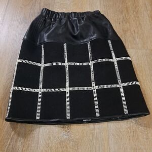 Luella Kid's Black Leather Skirt White Checkered Stitches Skirt Girl's Size 6